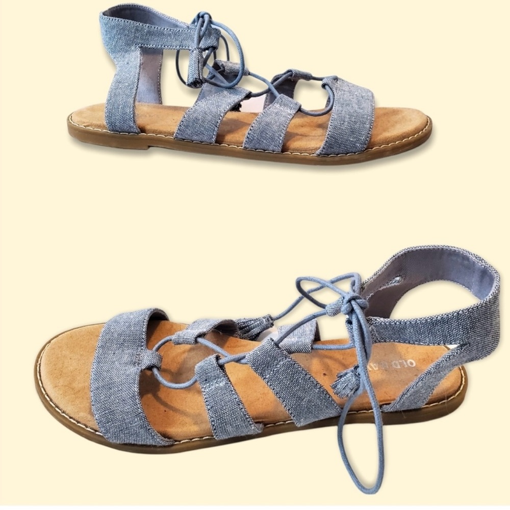 Old Navy Denim Gladiator Tie Up Sandals 9